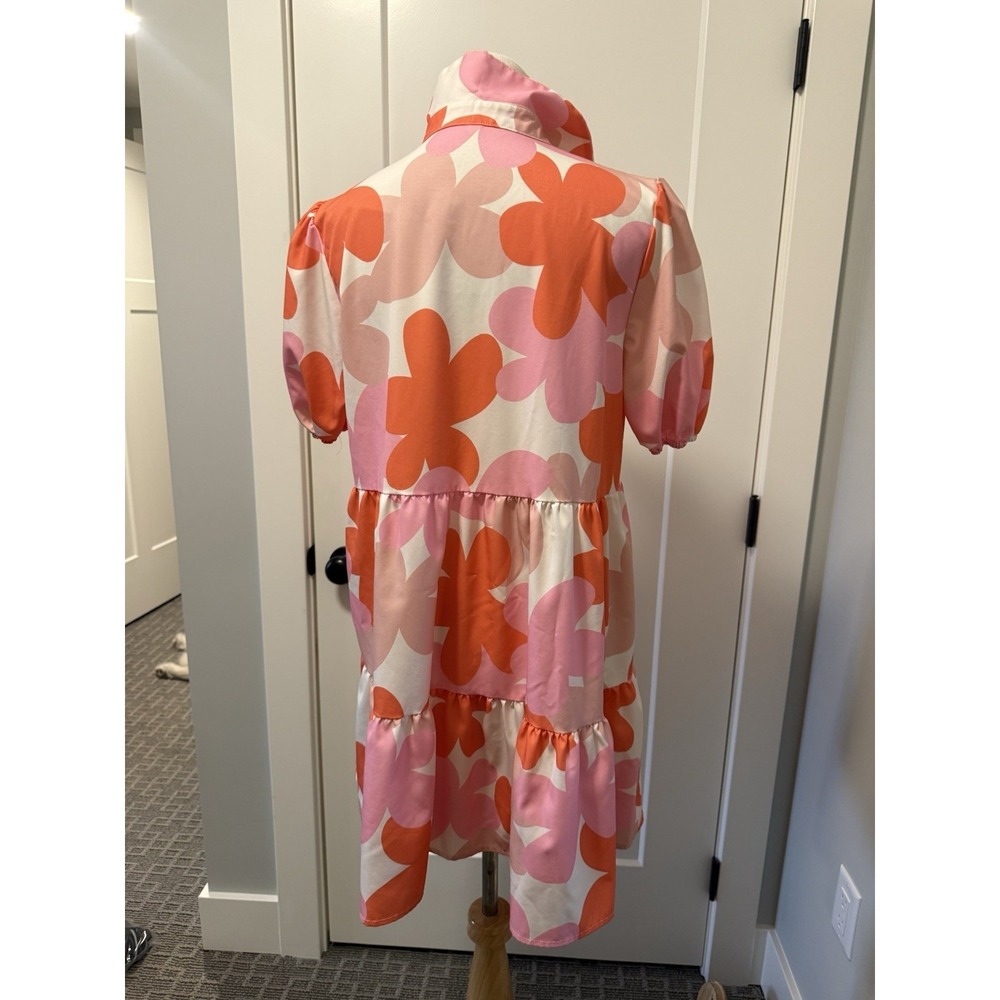 Orange and Pink Daisy Button Flowy Dress Women's Medium - Picture 5 of 5